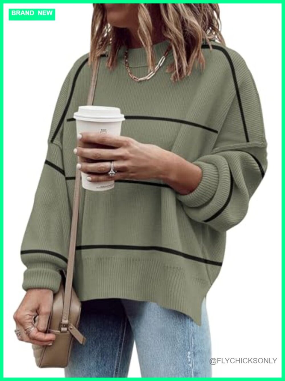 Oversized Ribbed Pullover Sweater Side Slit Batwing Sleeve Fall